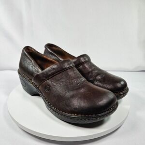 Born Shoes Women Slip On Clogs Mules‎ Leather Brown Comfort Clogs Size 40.5